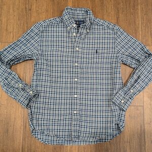 Ralph Lauren Boys Blue Plaid Cotton Shirt Size Large 14/16 Good Condition